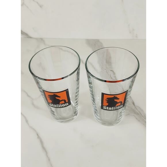 Italian Stallion Horse Pint Beer Clear Glass 16oz Drinkware 5 1/2" Tumbler x2 - Picture 8 of 12